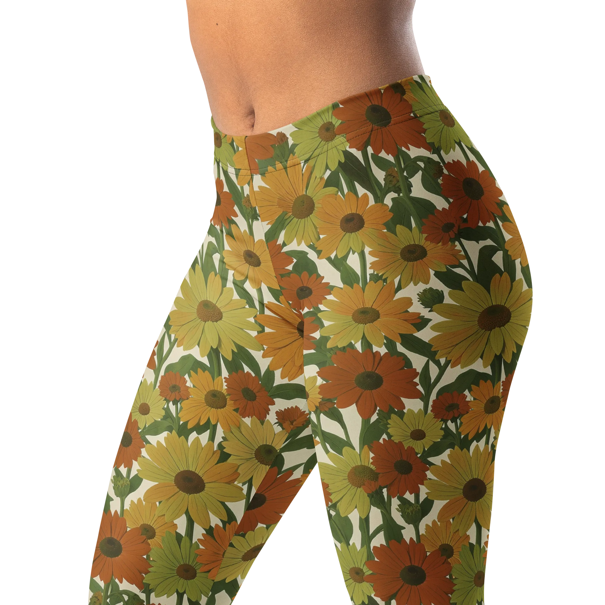 Autumn Sunflower Symphony on Leggings — Left Front