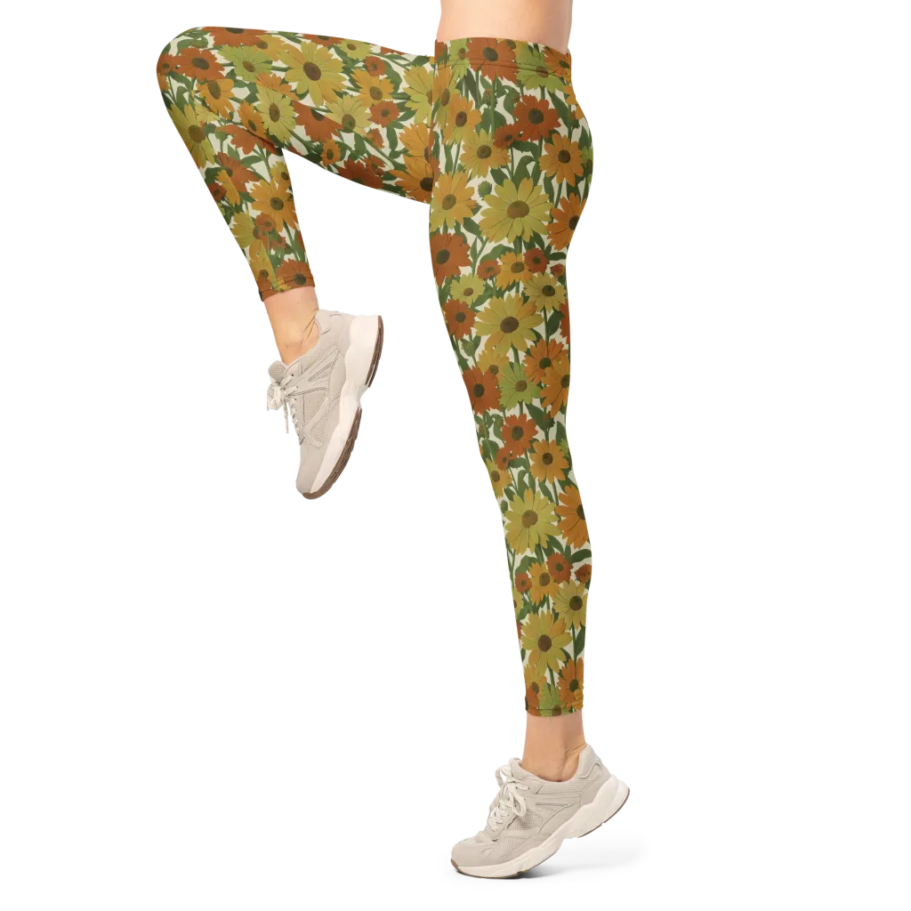 Autumn Sunflower Symphony on Leggings — Left