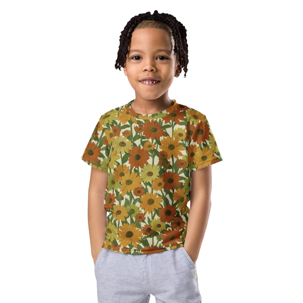 Autumn Sunflower Symphony on Kids Crew Neck T-Shirt — Front