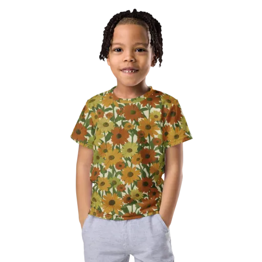 Autumn Sunflower Symphony on a Kids Crew Neck T-Shirt