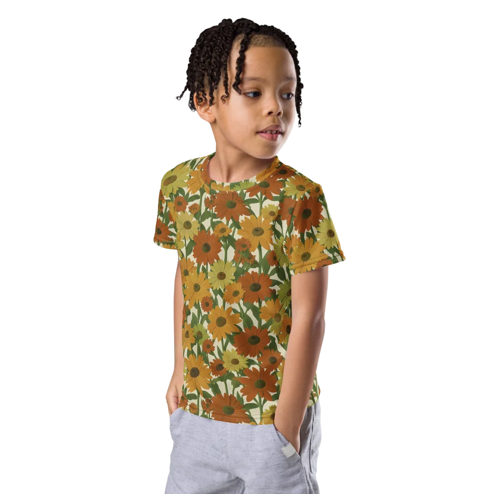 Autumn Sunflower Symphony on Kids Crew Neck T-Shirt — Left Front