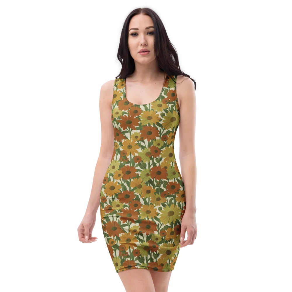 Autumn Sunflower Symphony on Bodycon Dress — Front