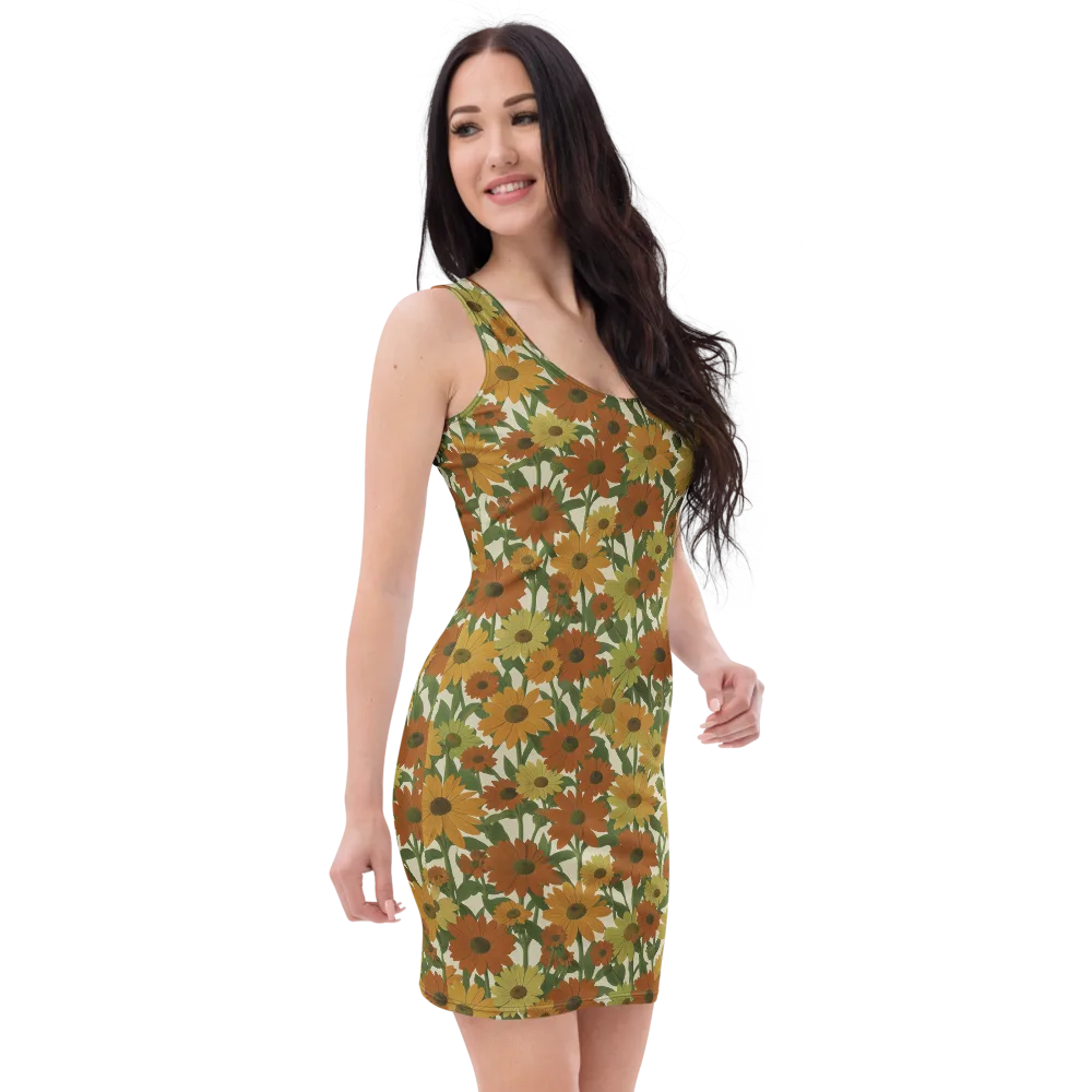 Autumn Sunflower Symphony on Bodycon Dress — Right Front