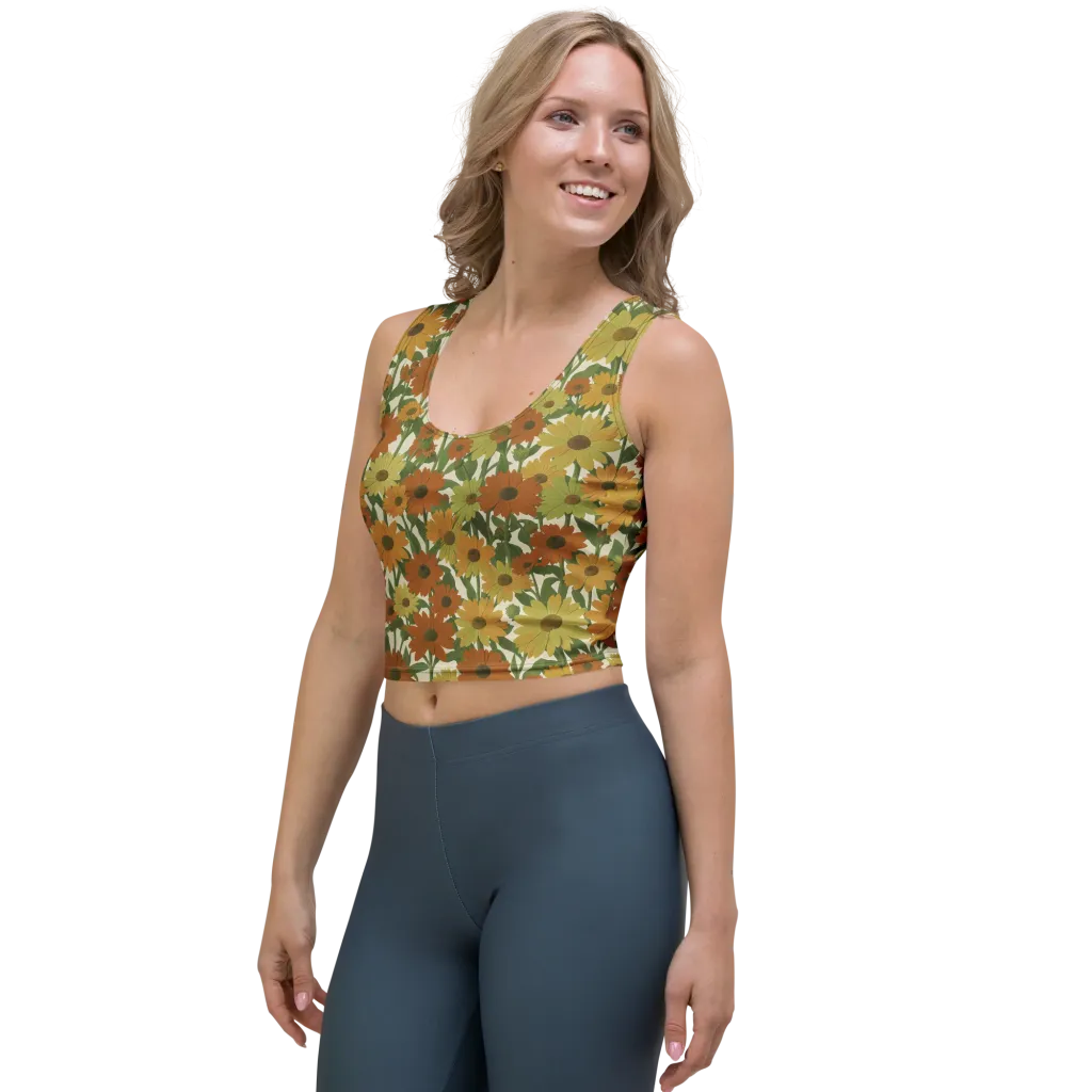 Autumn Sunflower Symphony on Crop Top — Left Front