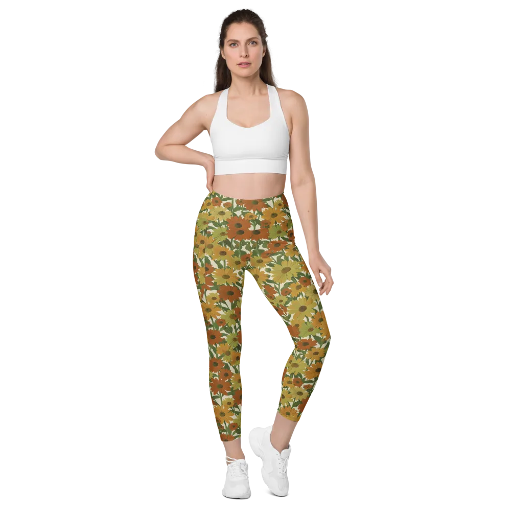 Autumn Sunflower Symphony on Leggings with Pockets — Front