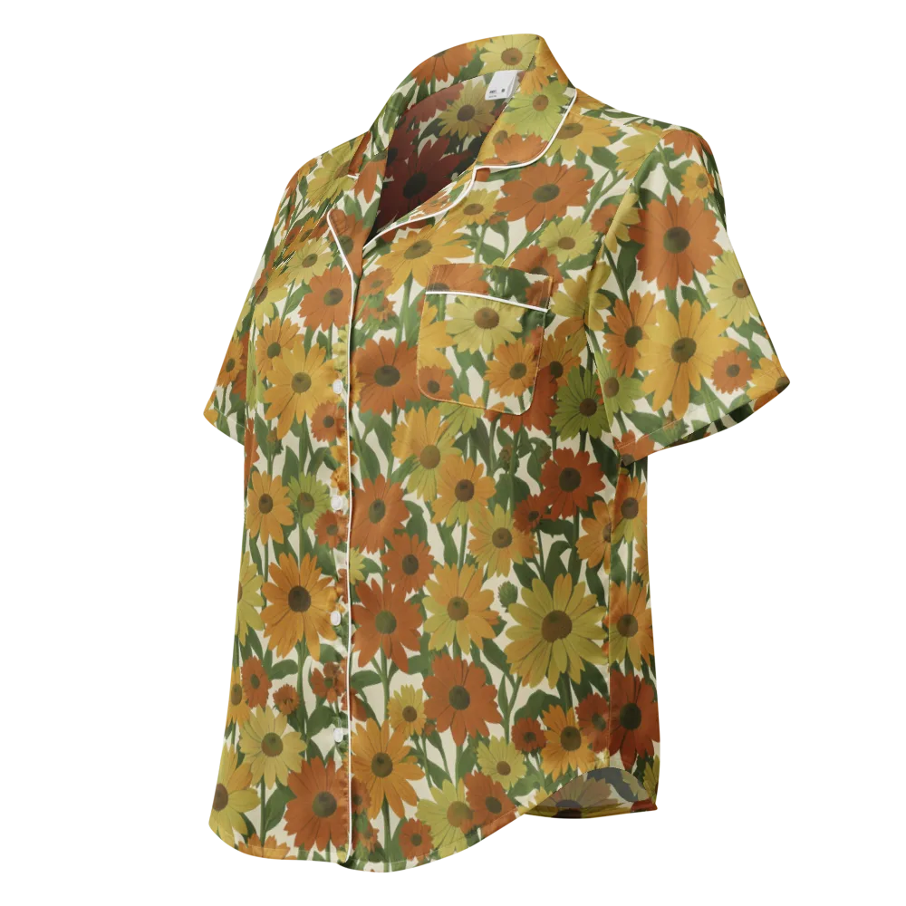 Autumn Sunflower Symphony on Women's Short Sleeve Pajama Top — Left Front