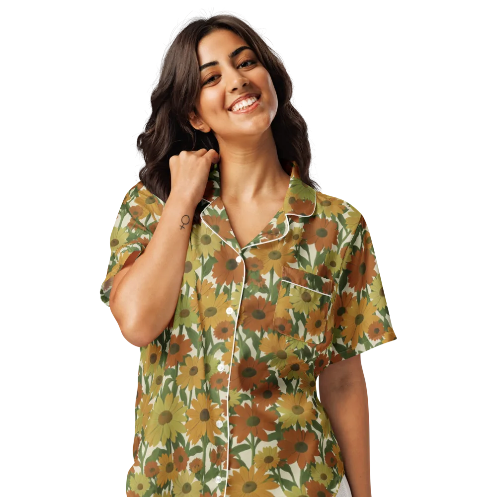 Autumn Sunflower Symphony on Women's Short Sleeve Pajama Top — Front