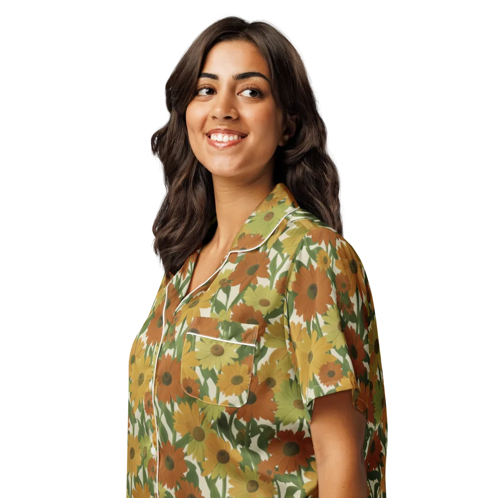 Autumn Sunflower Symphony on Women's Short Sleeve Pajama Top — Left Front