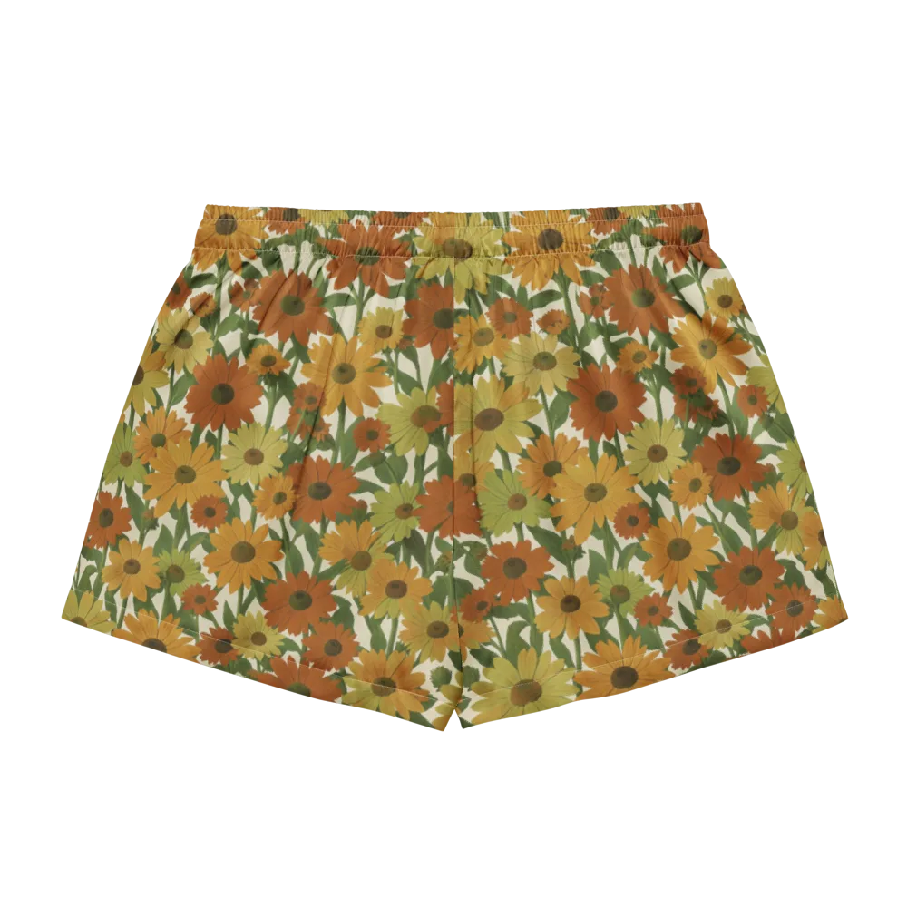 Autumn Sunflower Symphony on Women's Pajama Shorts — Back