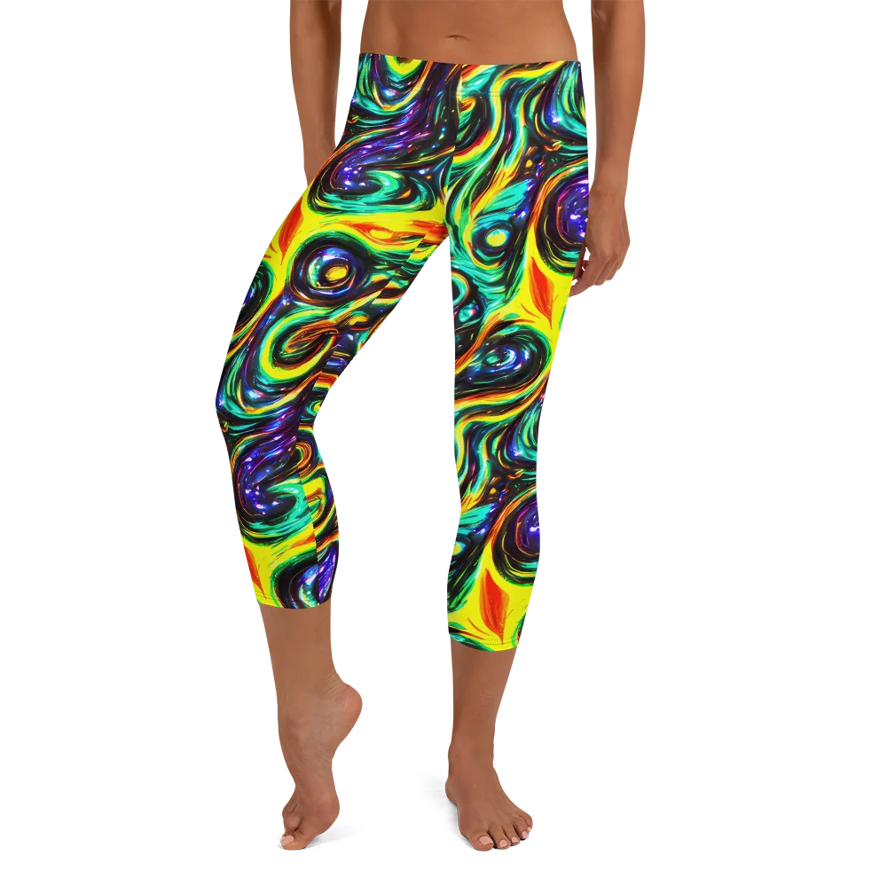 Warped Aurora on Capri Leggings — Front