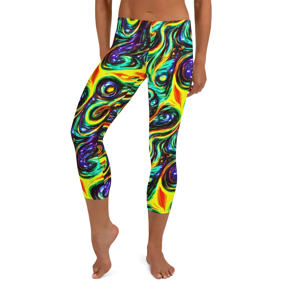 Warped Aurora on Capri Leggings — Front
