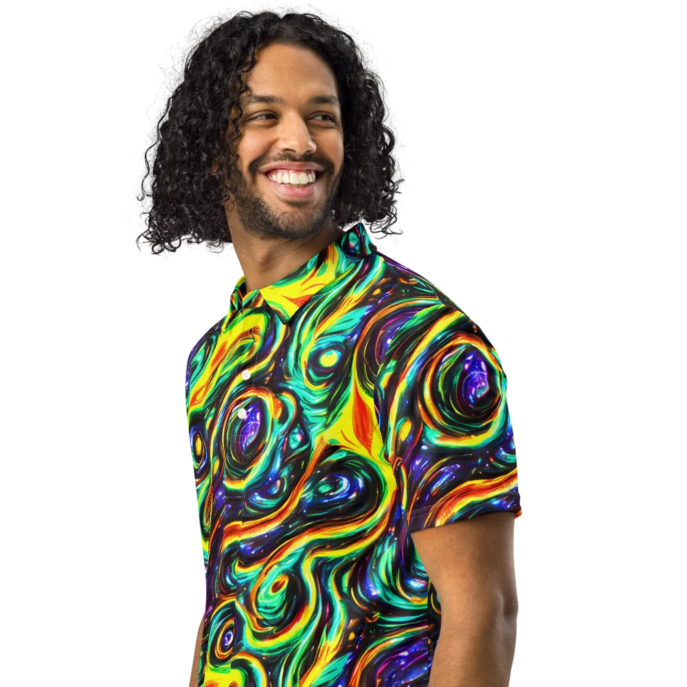 Warped Aurora on Men's Slim Fit Polo Shirt — Left Front