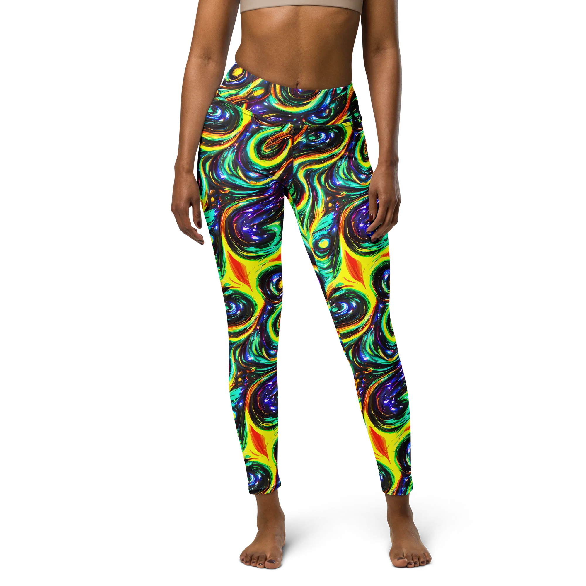 Warped Aurora on Yoga Leggings — Front
