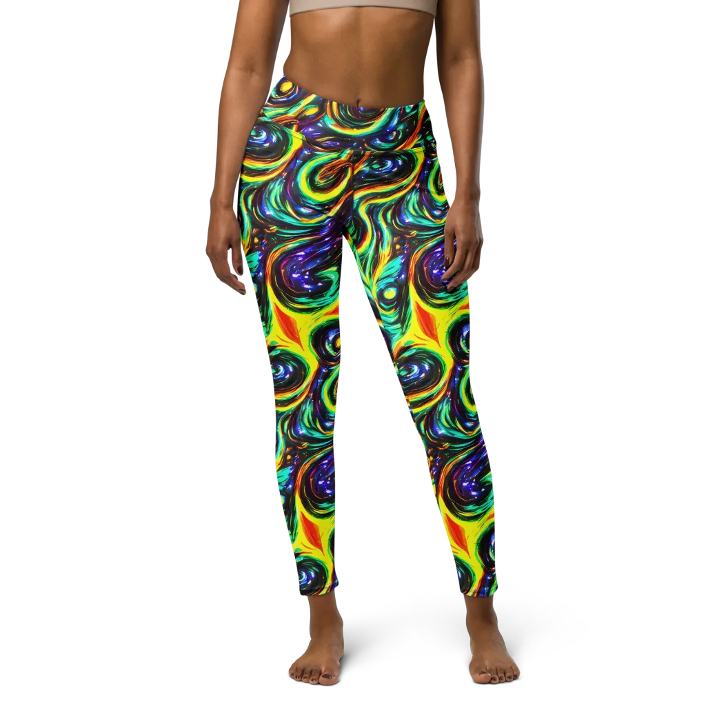 Warped Aurora on Yoga Leggings — Front