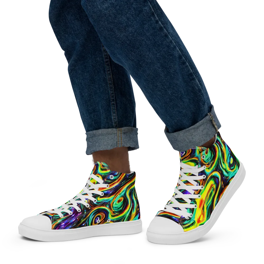 Warped Aurora on Men's High Top Canvas Shoes — Left