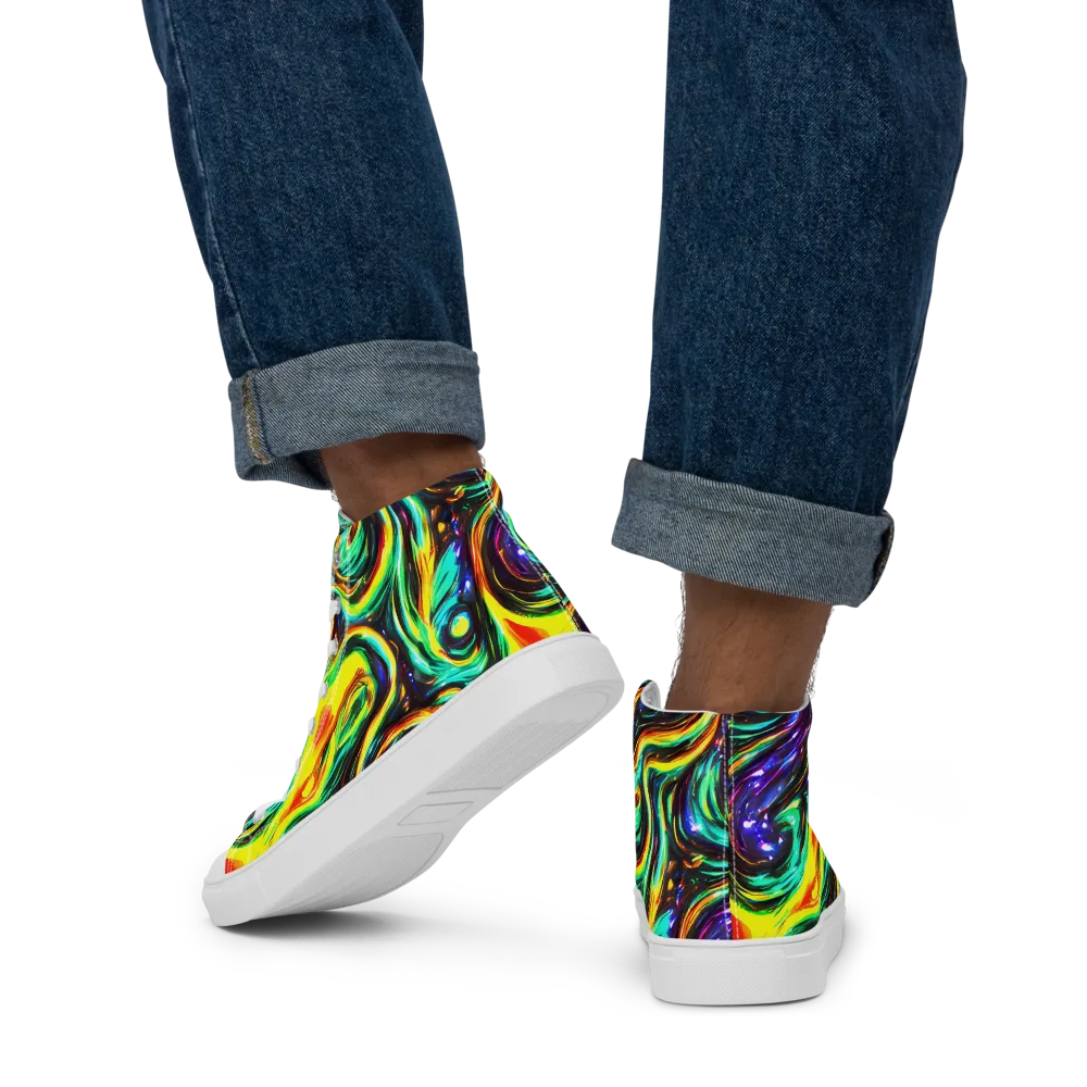 Warped Aurora on Men's High Top Canvas Shoes — Back