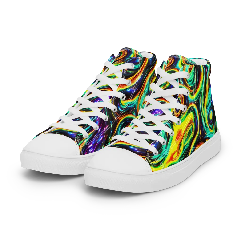 Warped Aurora on Women's High Top Canvas Shoes — Left Front