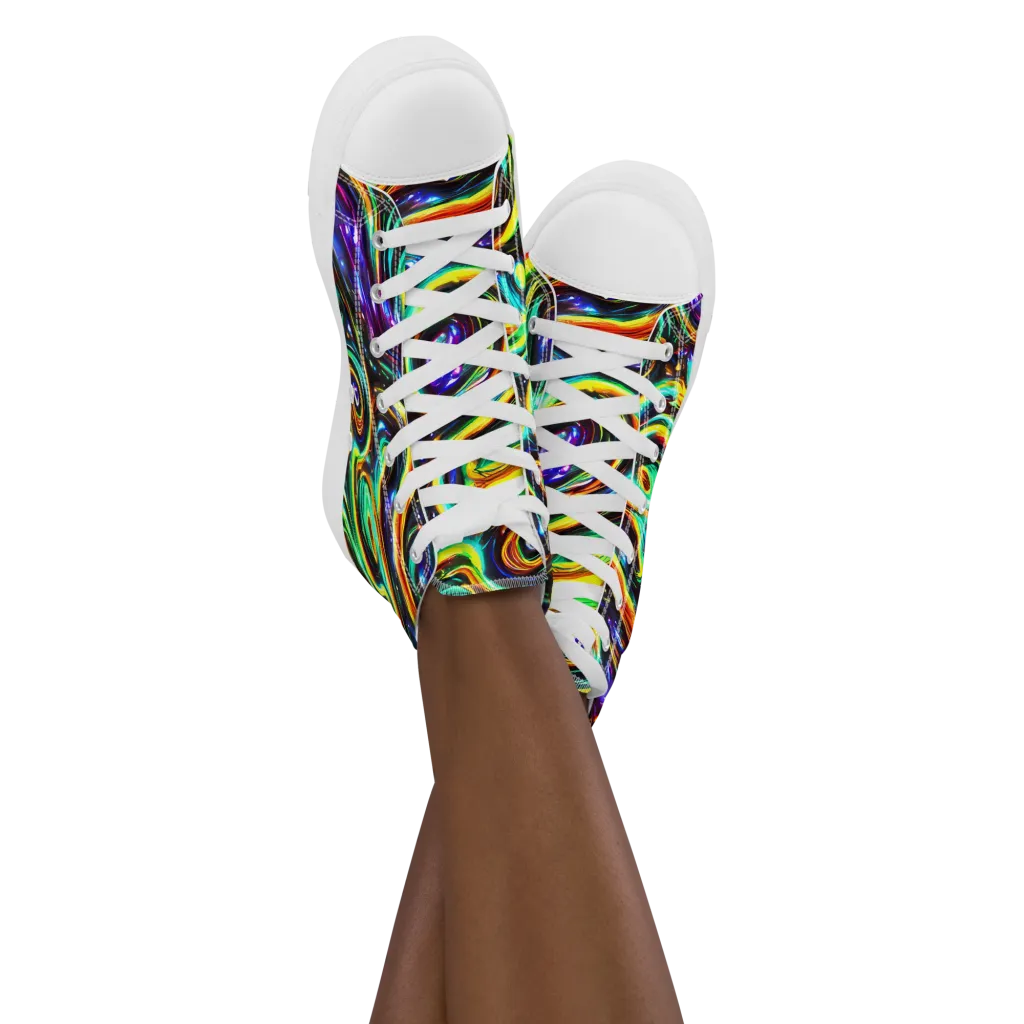 Warped Aurora on Women's High Top Canvas Shoes — Front