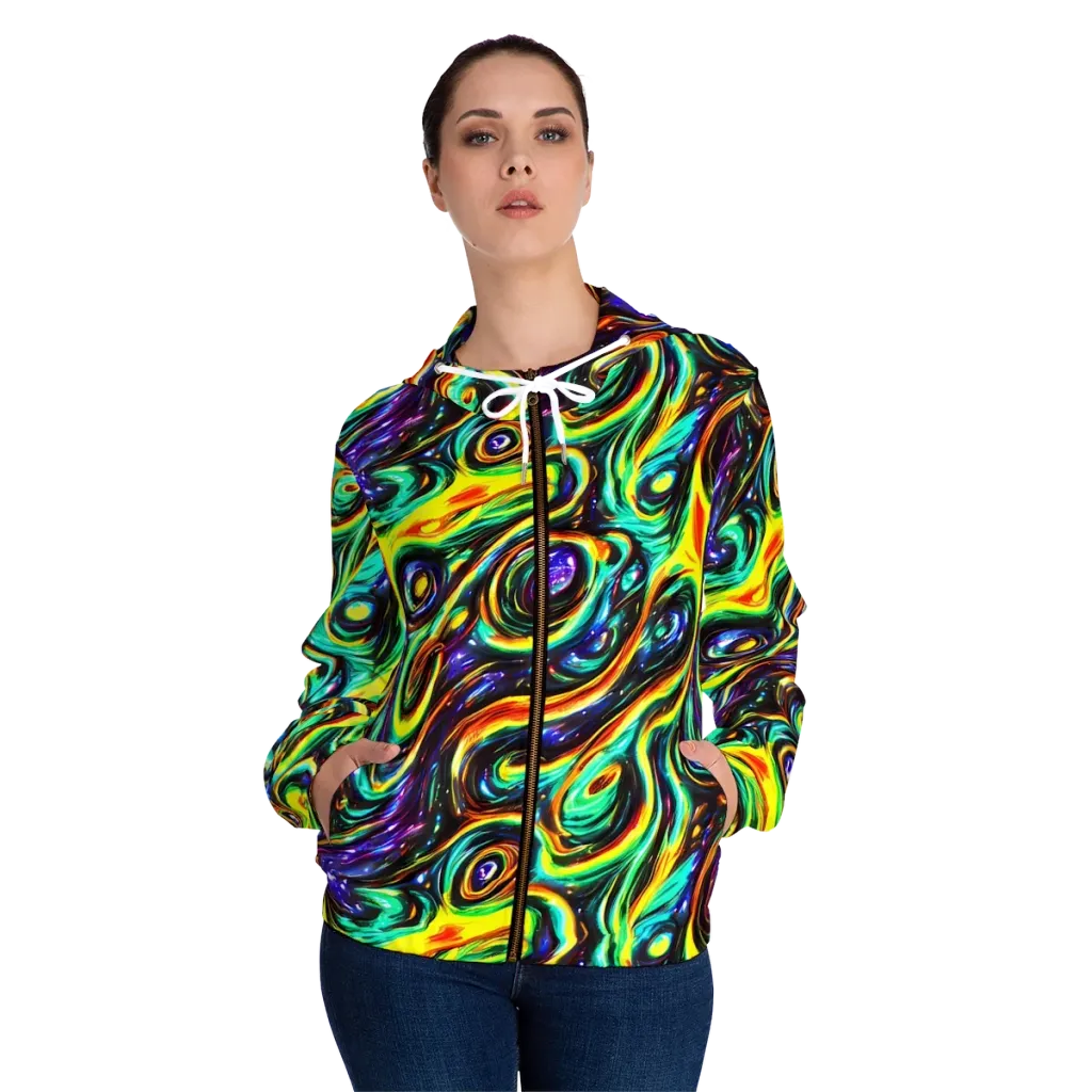 Warped Aurora on Women's Full-Zip Hoodie — Front On Person