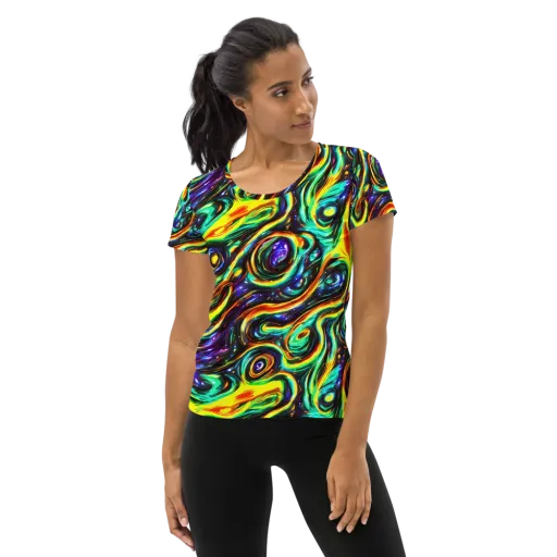 Warped Aurora on a Women's Athletic T-Shirt