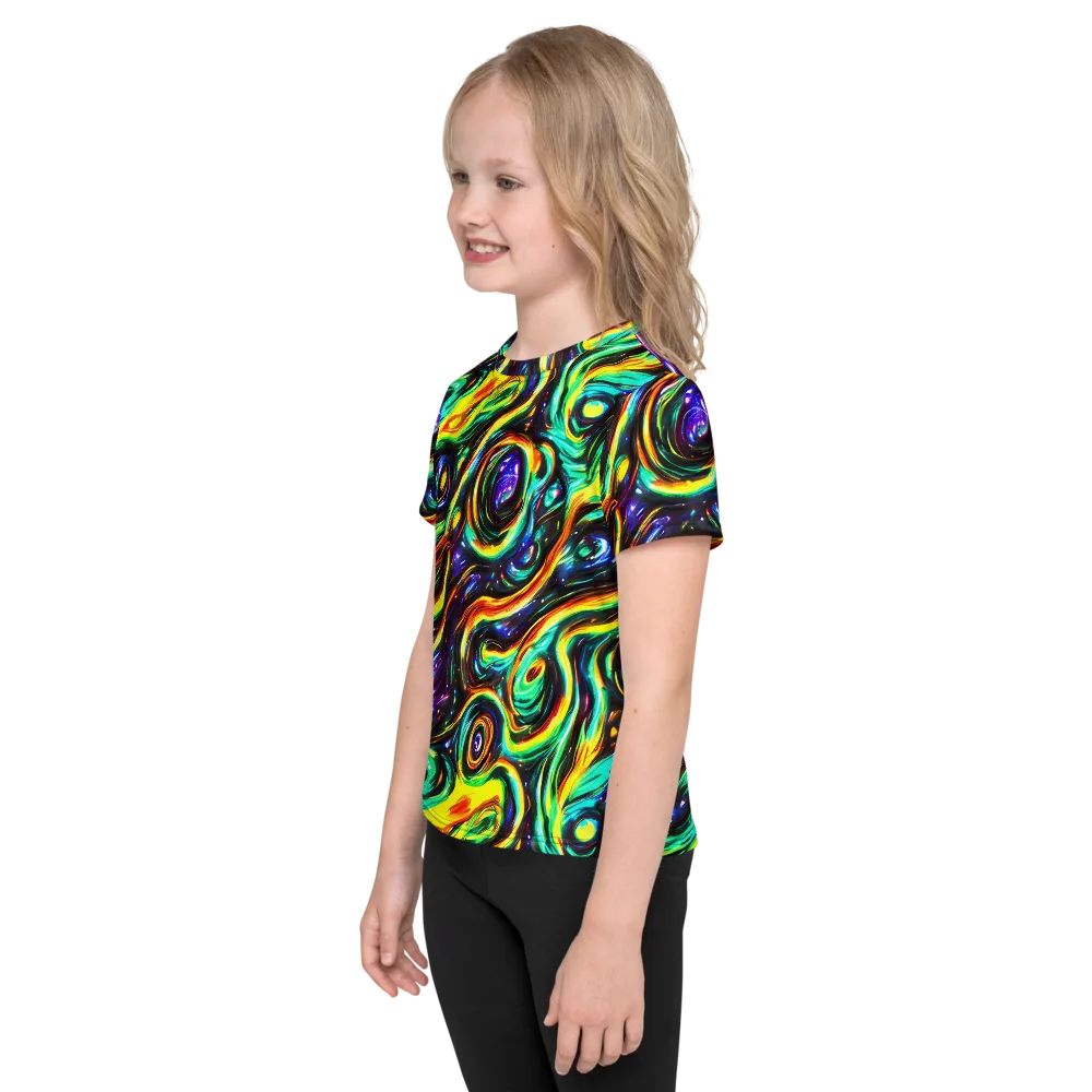 Warped Aurora on Kids Crew Neck T-Shirt — Left