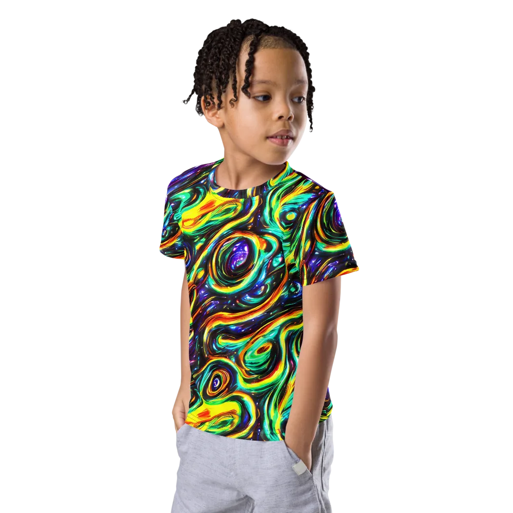 Warped Aurora on Kids Crew Neck T-Shirt — Left Front