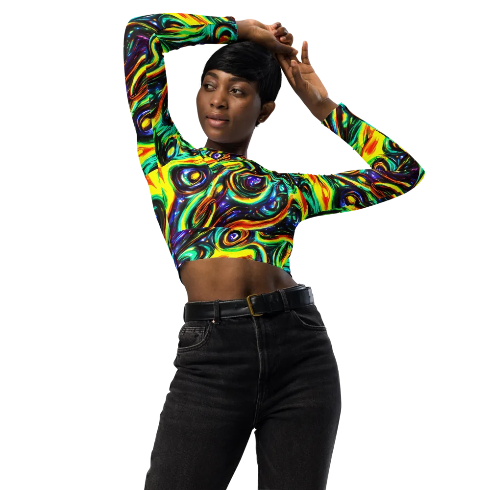 Warped Aurora on Long Sleeve Crop Top — Front