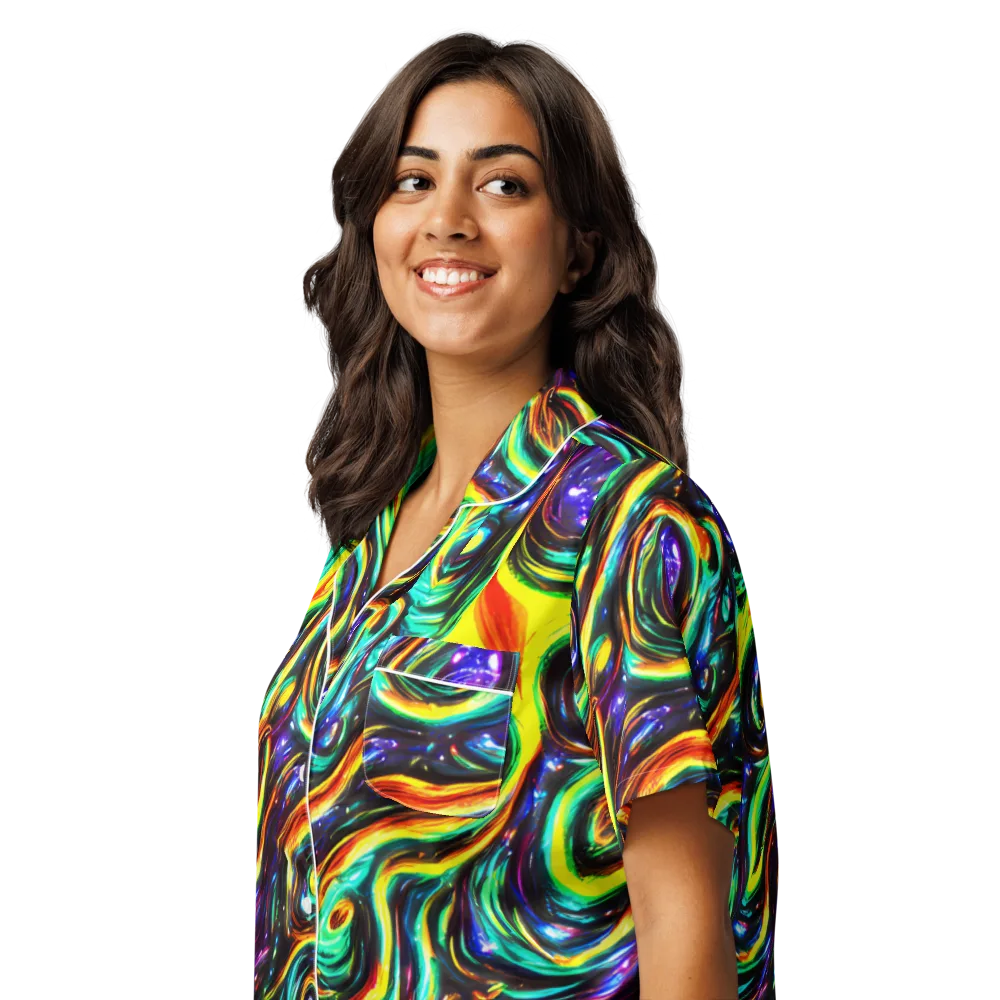 Warped Aurora on Women's Short Sleeve Pajama Top — Left Front
