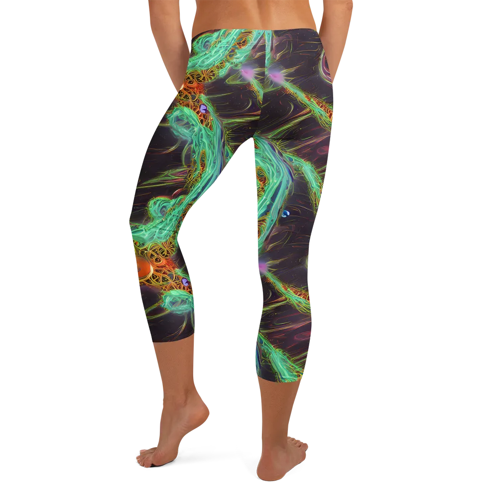Turquoise Vortex on Capri Leggings — Back