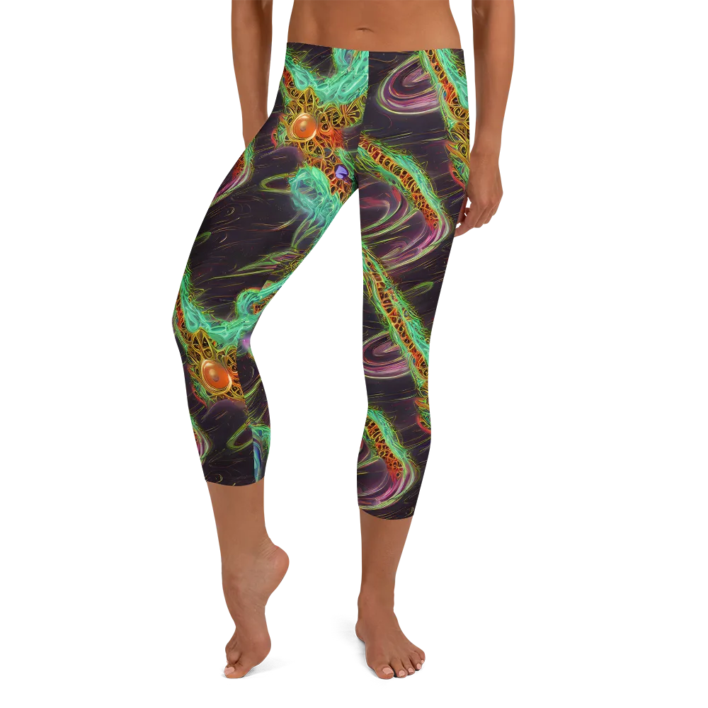 Turquoise Vortex on Capri Leggings — Front
