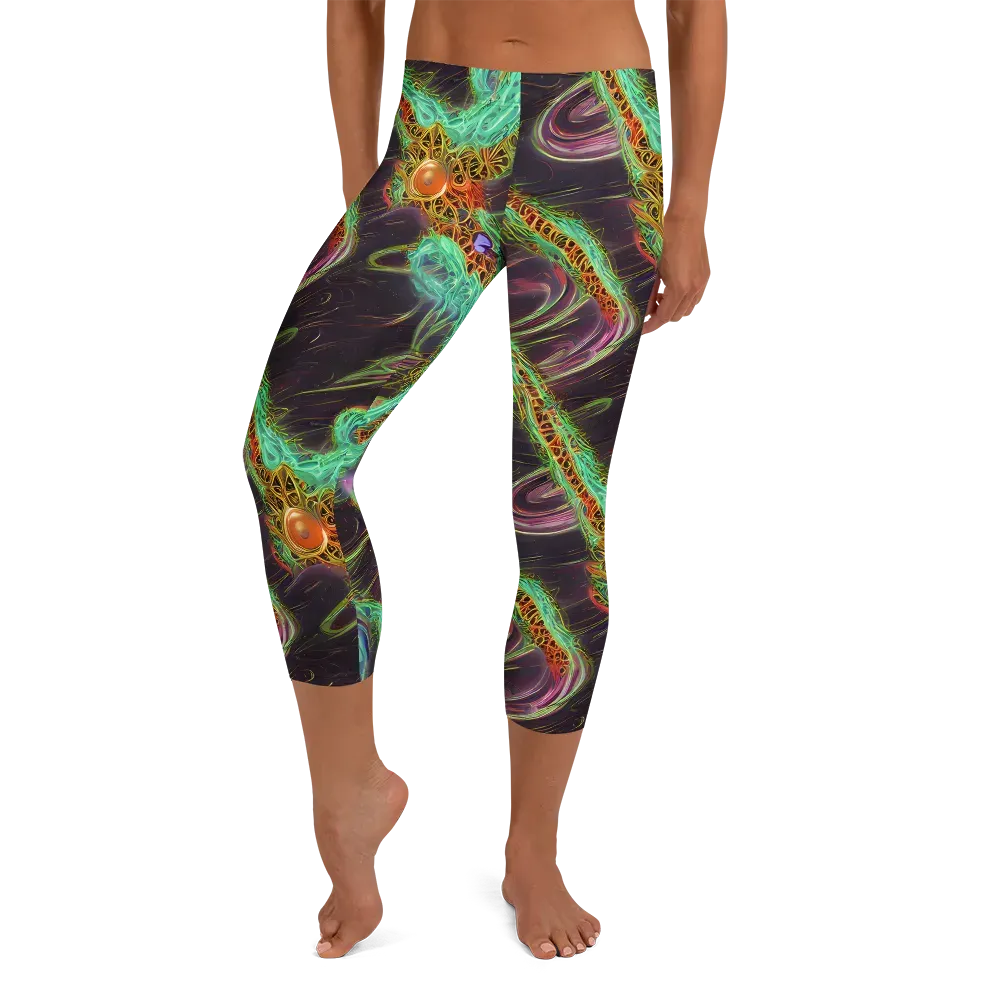 Turquoise Vortex on Capri Leggings — Front