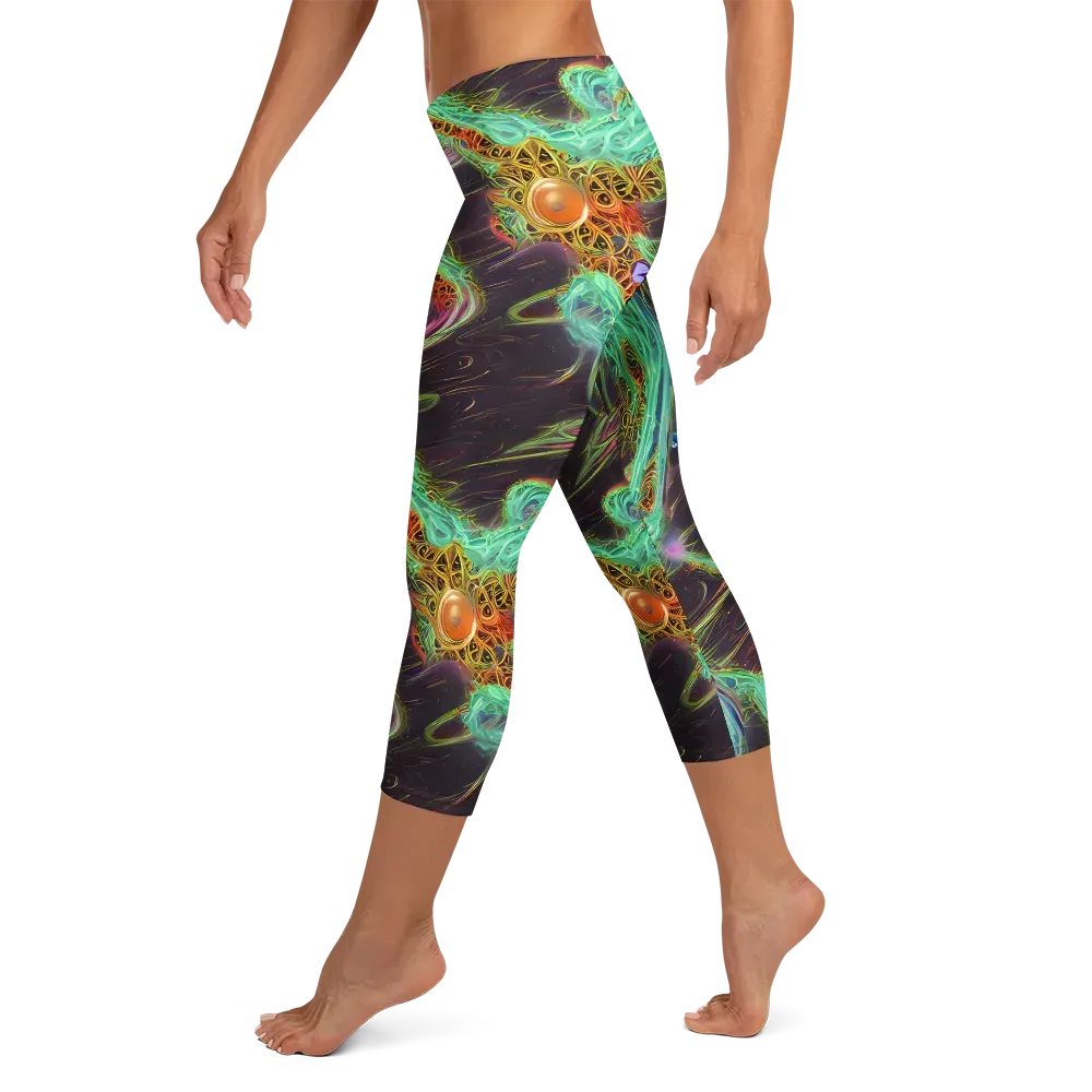 Turquoise Vortex on Capri Leggings — Left