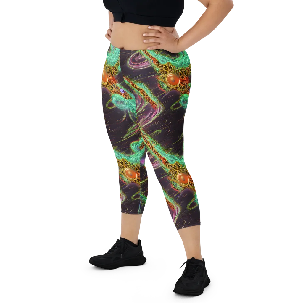 Turquoise Vortex on Capri Leggings — Front