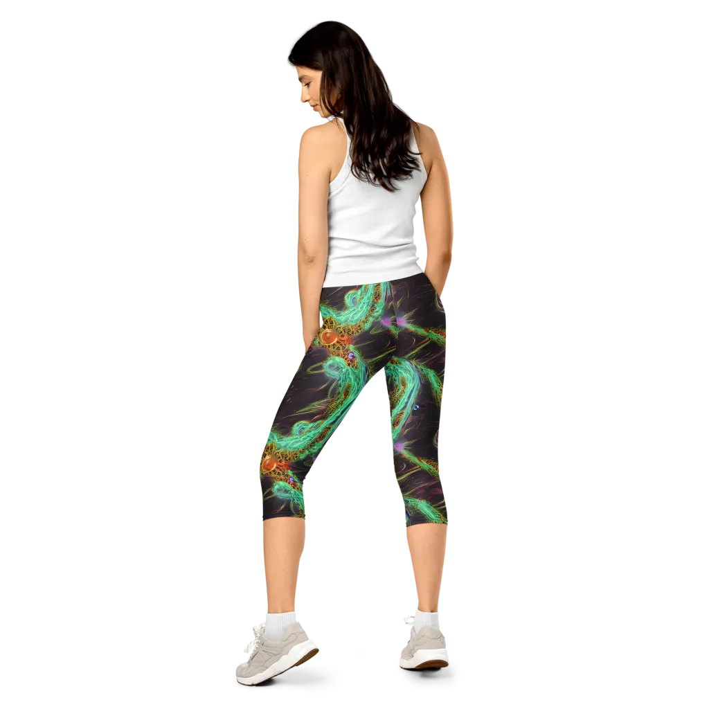 Turquoise Vortex on Capri Leggings — Back
