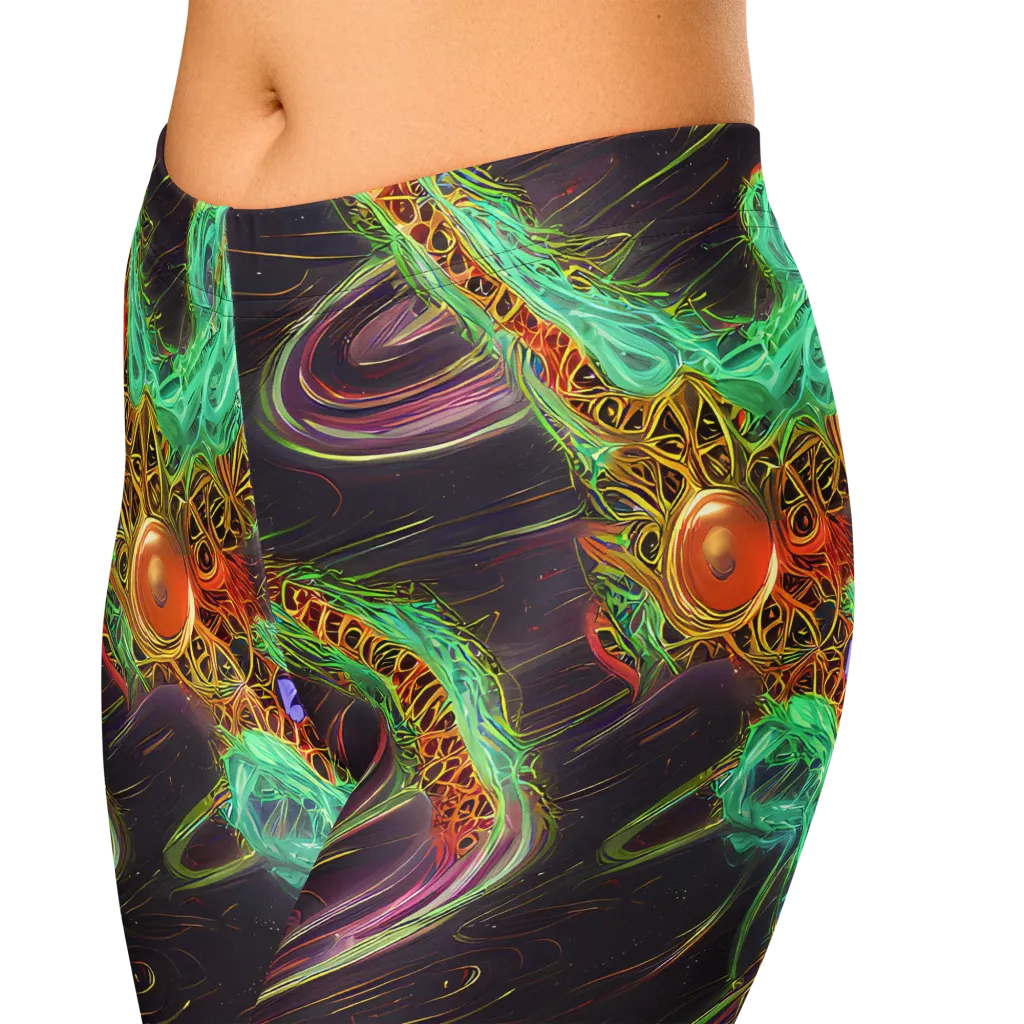 Turquoise Vortex on Capri Leggings — Zoomed-in