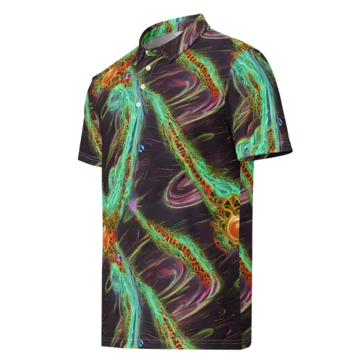 Turquoise Vortex on a Men's Slim Fit Polo Shirt
