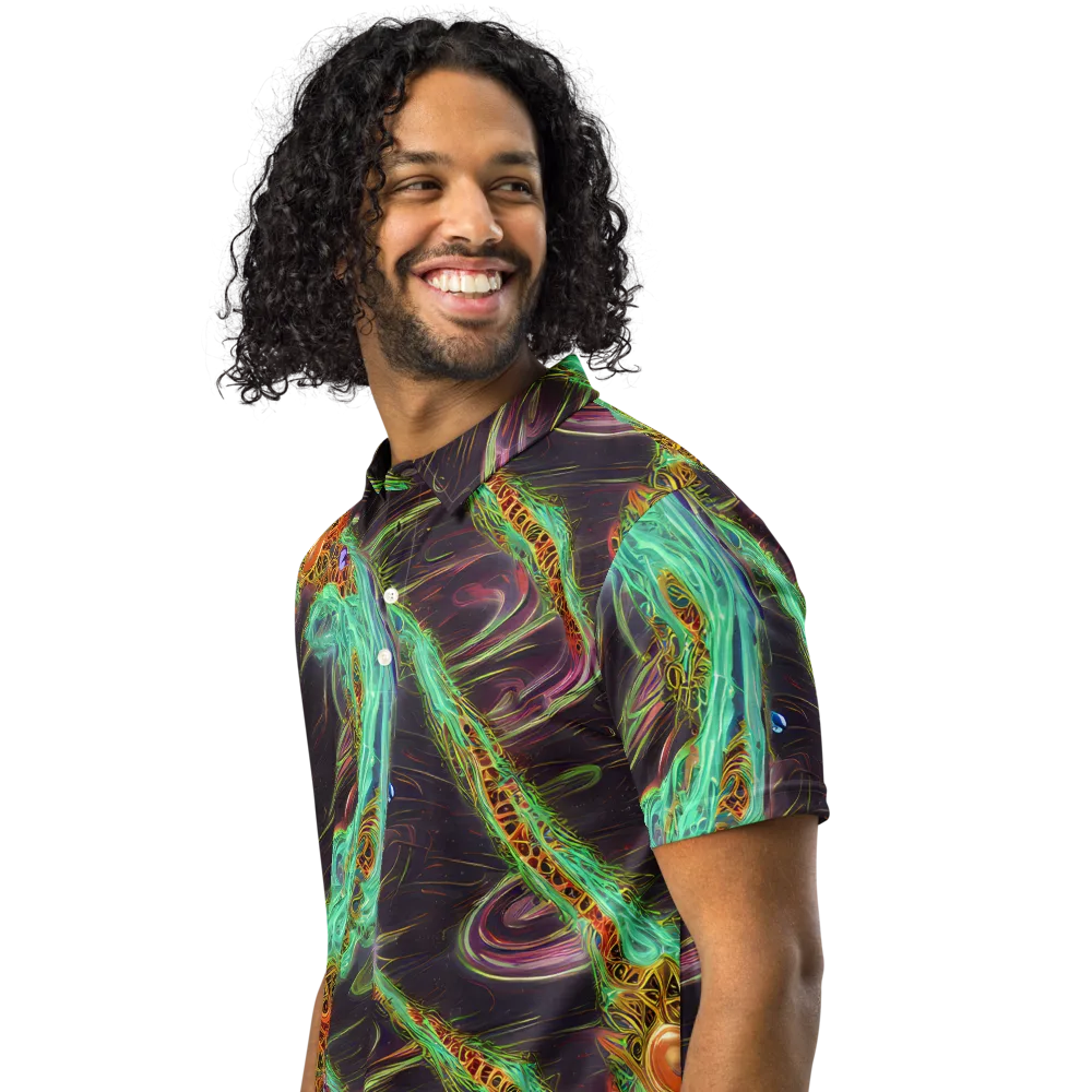 Turquoise Vortex on Men's Slim Fit Polo Shirt — Left Front