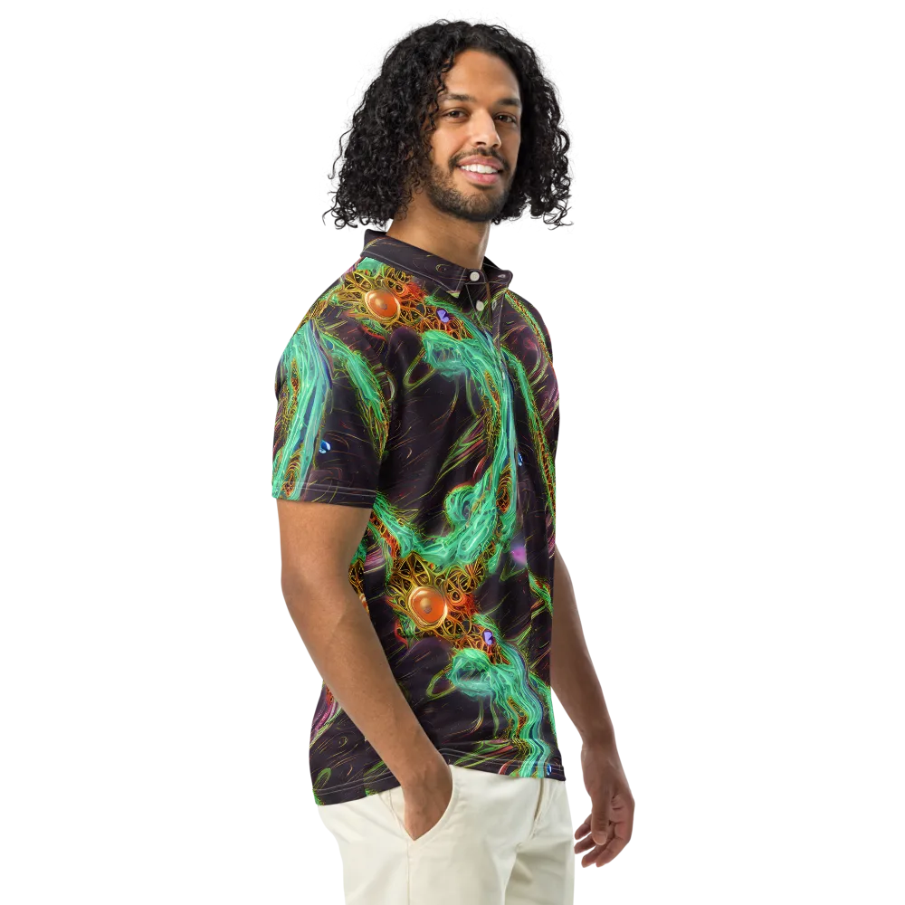 Turquoise Vortex on Men's Slim Fit Polo Shirt — Right Front