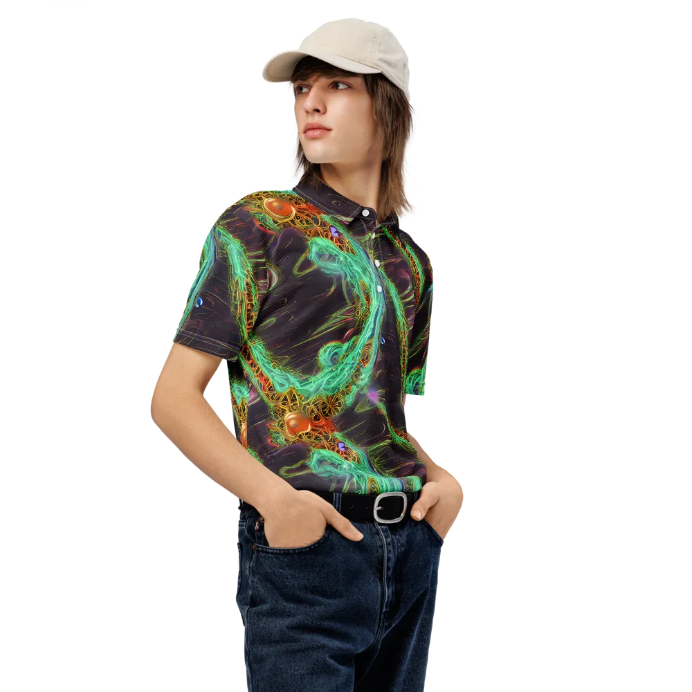 Turquoise Vortex on Men's Slim Fit Polo Shirt — Right Front