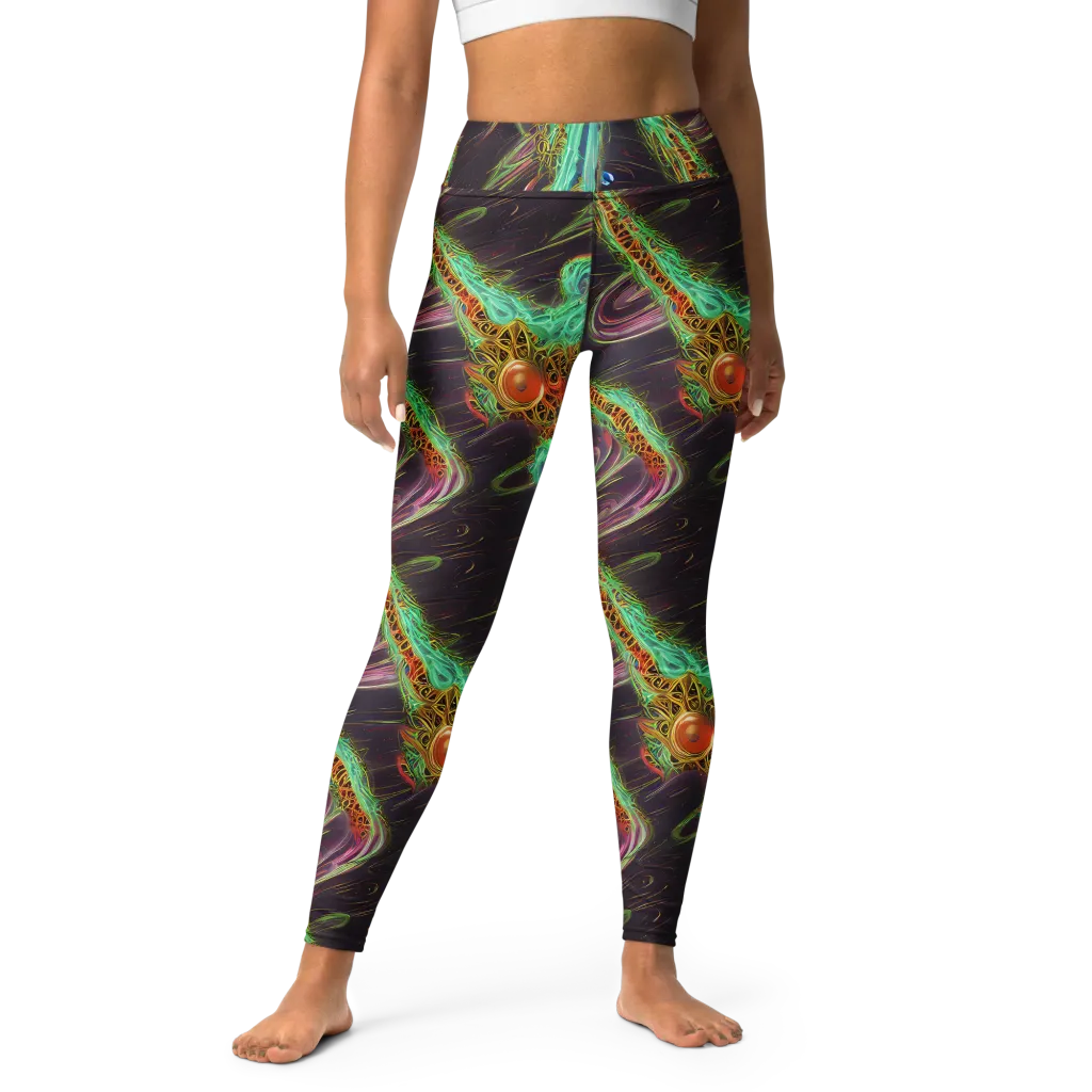 Turquoise Vortex on Yoga Leggings — Front