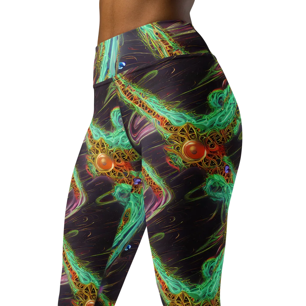 Turquoise Vortex on Yoga Leggings — Left Front