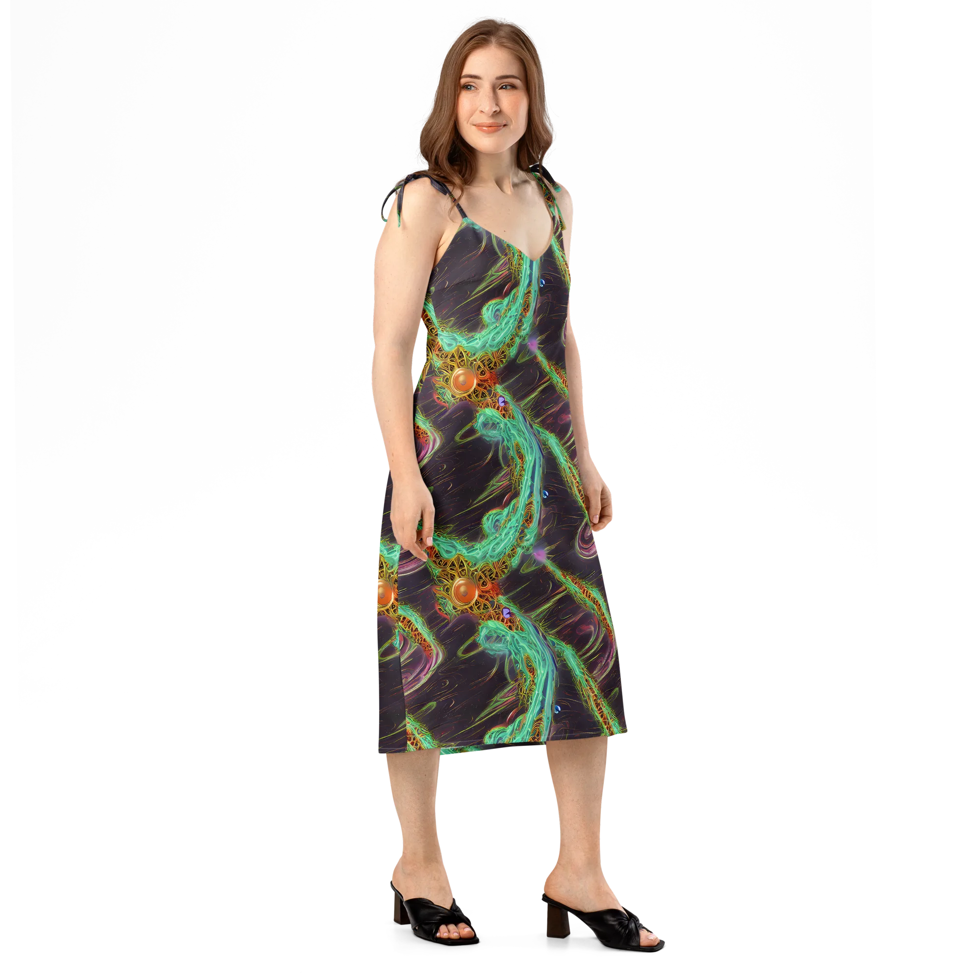 Turquoise Vortex on Slip Dress — Right Front