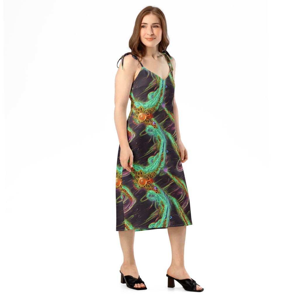 Turquoise Vortex on Slip Dress — Right Front