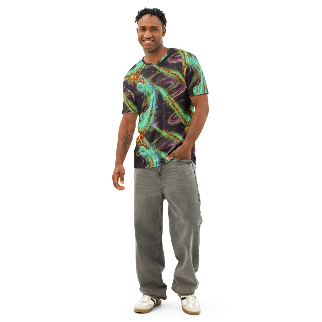 Turquoise Vortex on Men's Cotton Crew Neck T-Shirt — Front