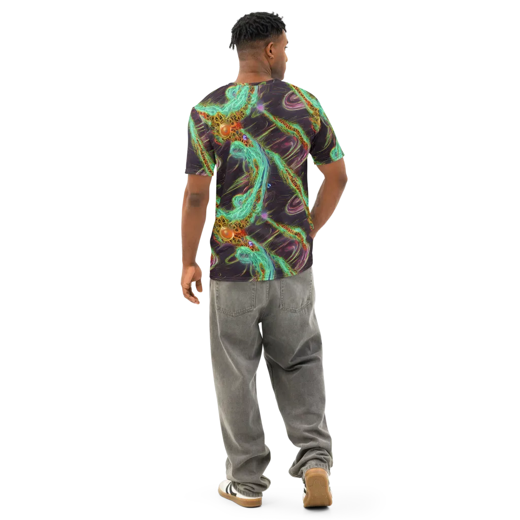Turquoise Vortex on Men's Cotton Crew Neck T-Shirt — Back