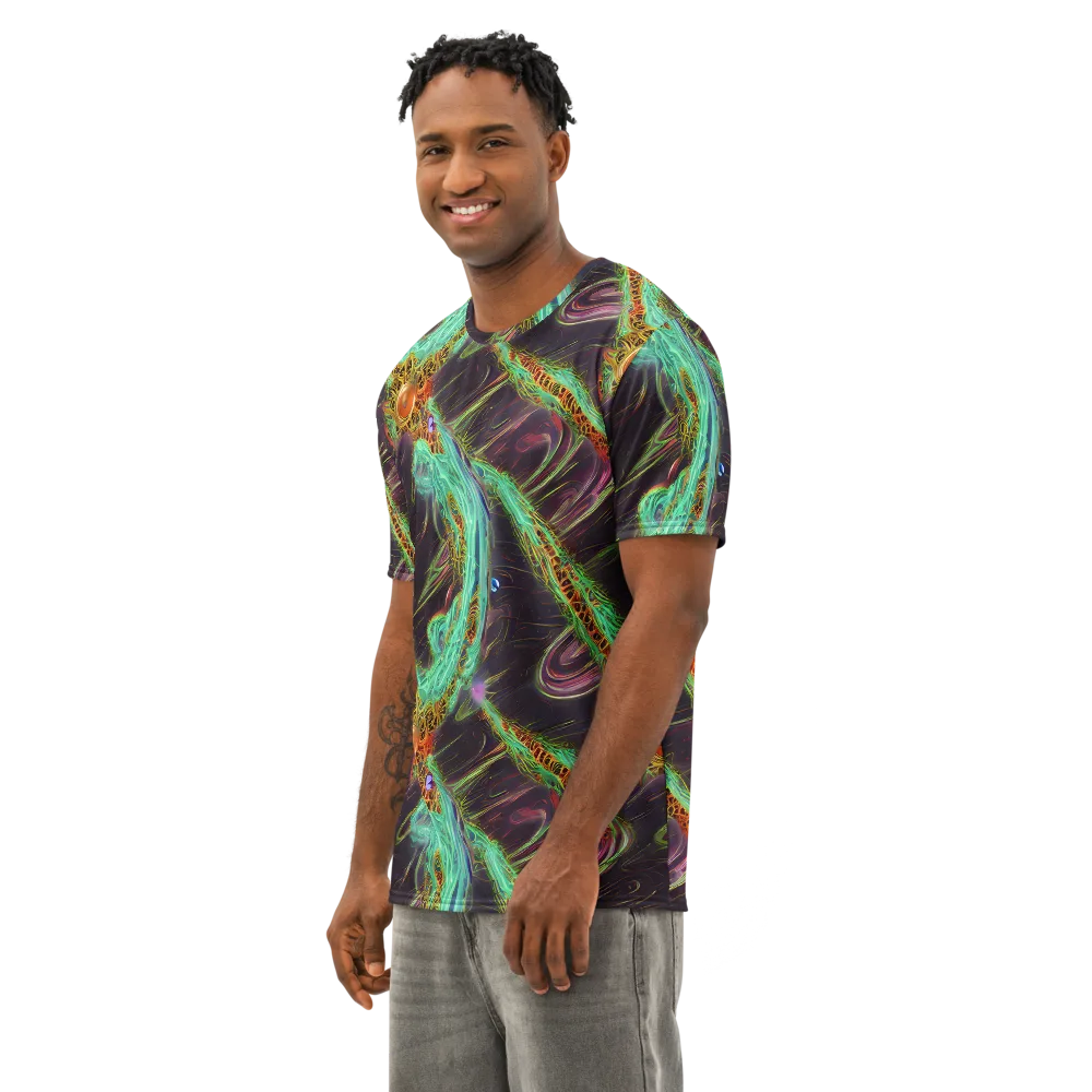 Turquoise Vortex on Men's Cotton Crew Neck T-Shirt — Left Front