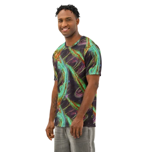 Turquoise Vortex on a Men's Cotton Crew Neck T-Shirt