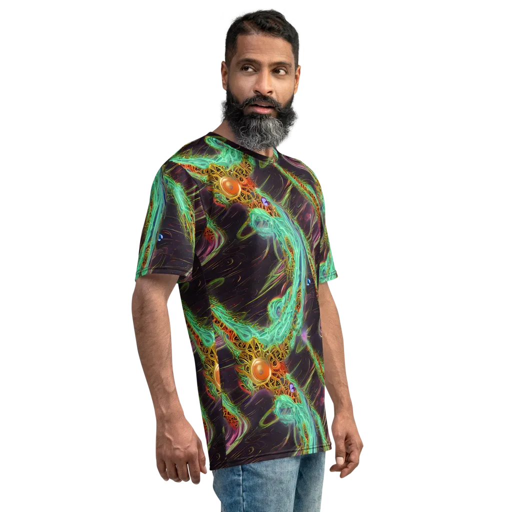 Turquoise Vortex on Men's Crew Neck T-Shirt — Right