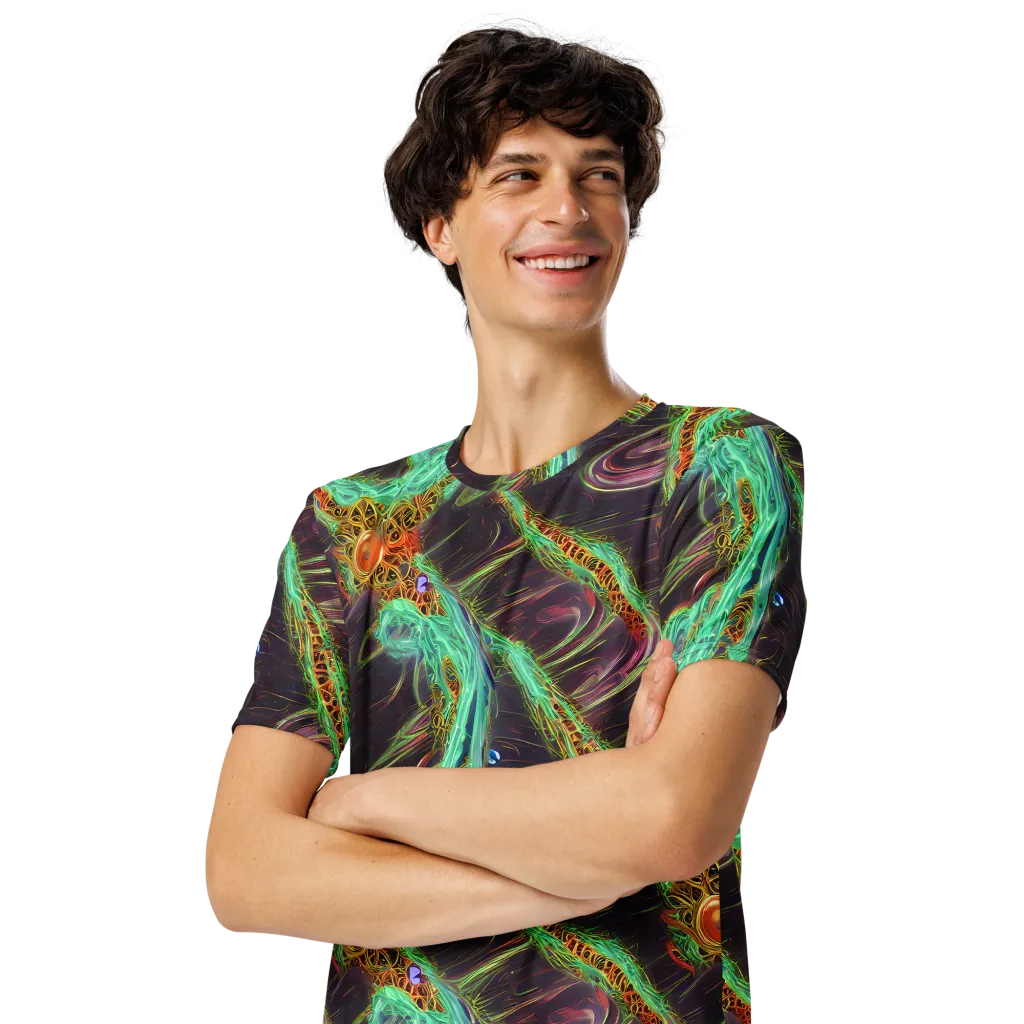 Turquoise Vortex on Men's Crew Neck T-Shirt — Left Front