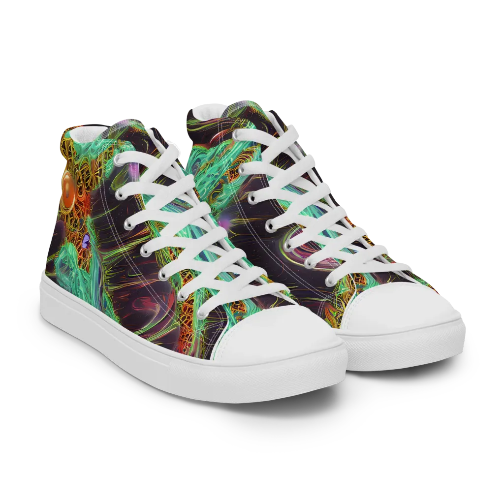 Turquoise Vortex on Men's High Top Canvas Shoes — Right Front
